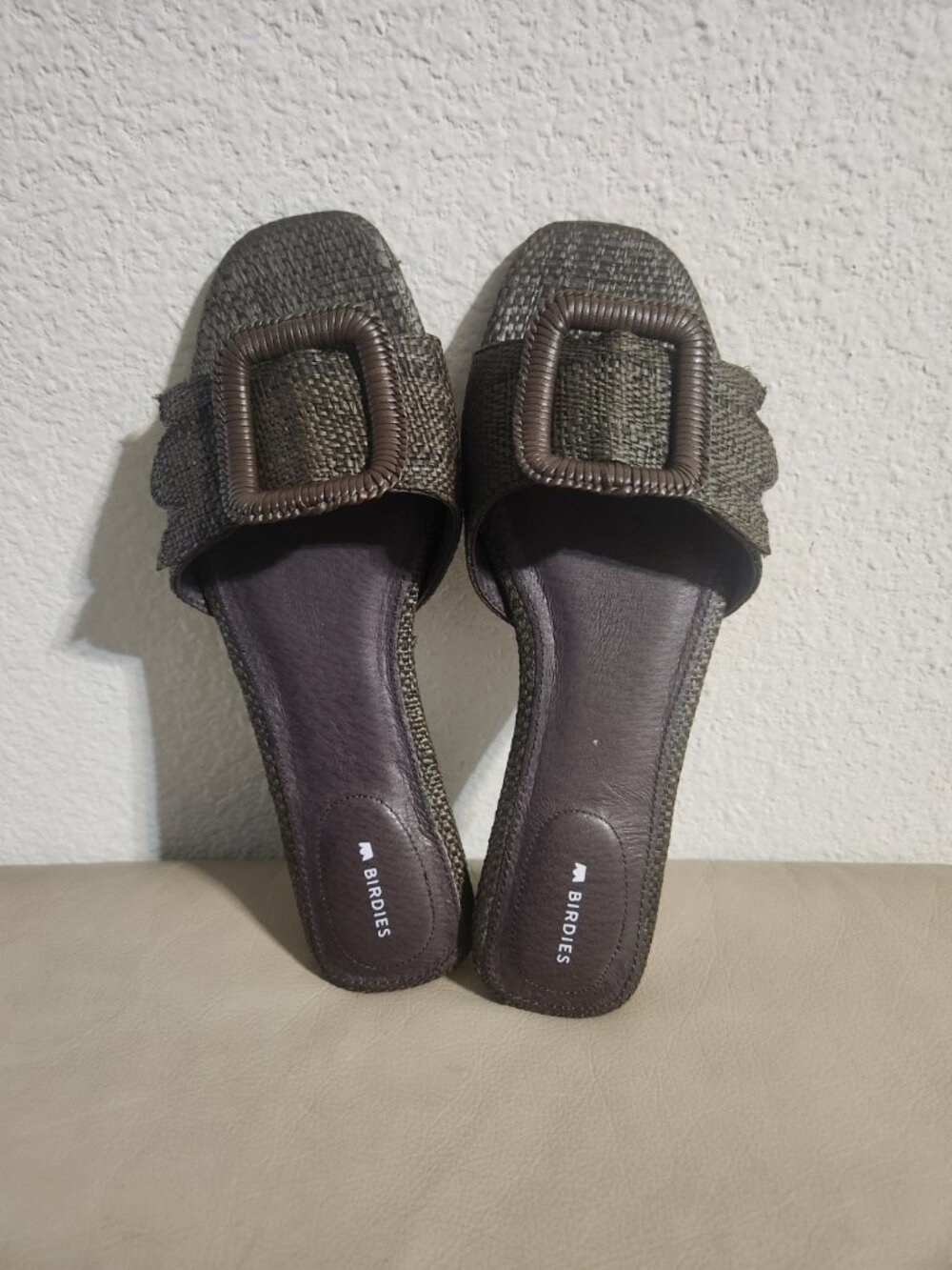 ••REPOSH•• BIRDIES Olive Braided Slide Sandals with Textured Bucle